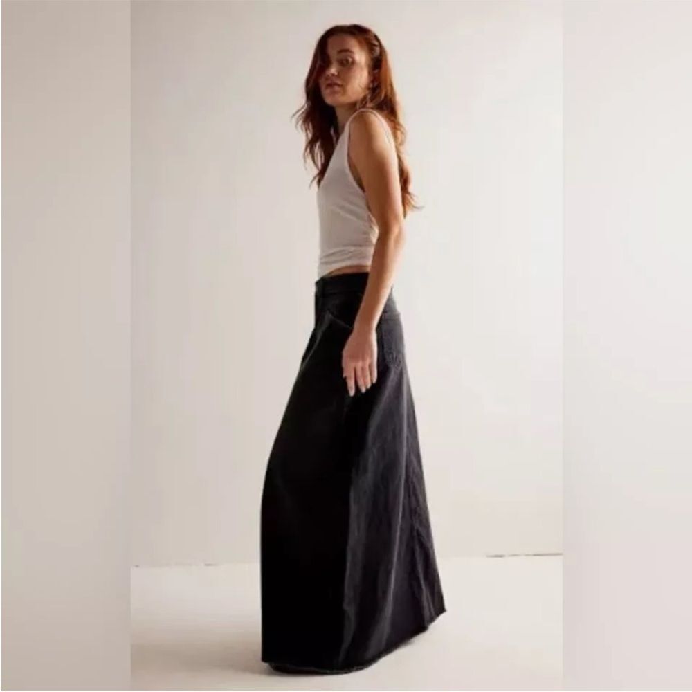 FREE PEOPLE WE THE FREE COME AS YOU ARE DENIM MAXI SKIRT - BLACK 2 - Picture 3 of 12